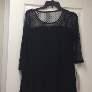 NWT Nina Leonard black jersey&mesh trapeze dress